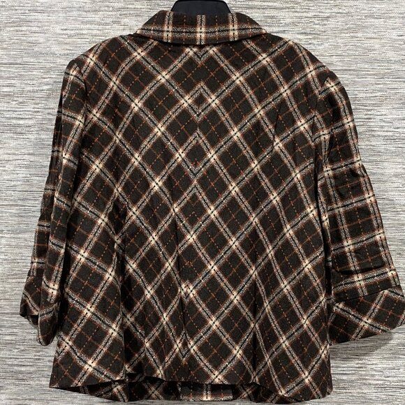 Studio 1940 Womens Plus Size 26W Plaid Wool Blend Jacket W/ 3/4 Sleeves In Brown - Picture 6 of 6